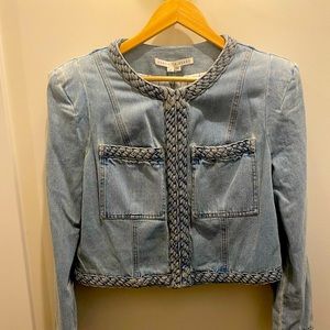 Veronica Beard Light Denim Jacket with braided detail and silver buttons